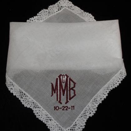 Custom Embroidered Personalized Lace Edged Hankie..