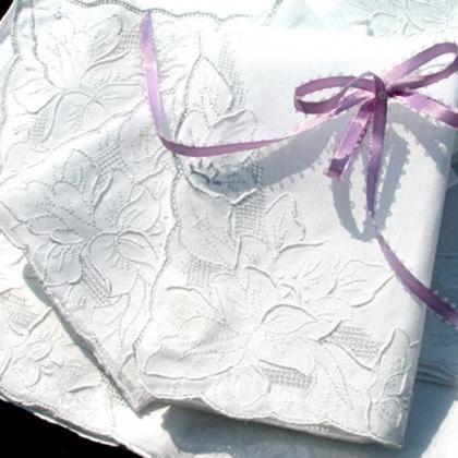 Embroidered Cherokee Rose Bridal Lace Hankie -..