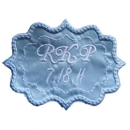 Bethany Frame Style Label In Bridal Blue And White..