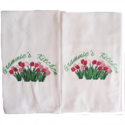 A Pair Of Tulip Embroidered And Personalized Flour..