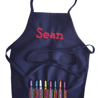 Apron With Pocket For Crayons- Navy (with..