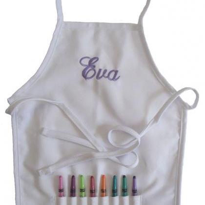 Apron With Pocket For Crayons - White With Eyelet..