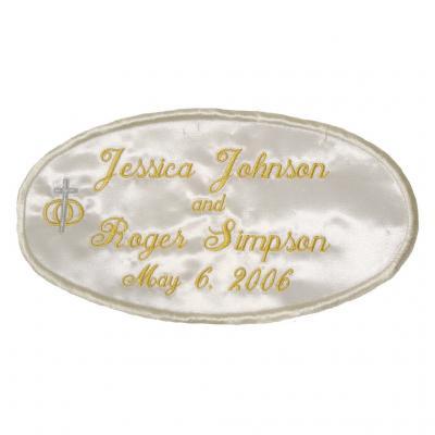 Large Wedding Label Satin Applique - Custom Embroidered and Personalized
