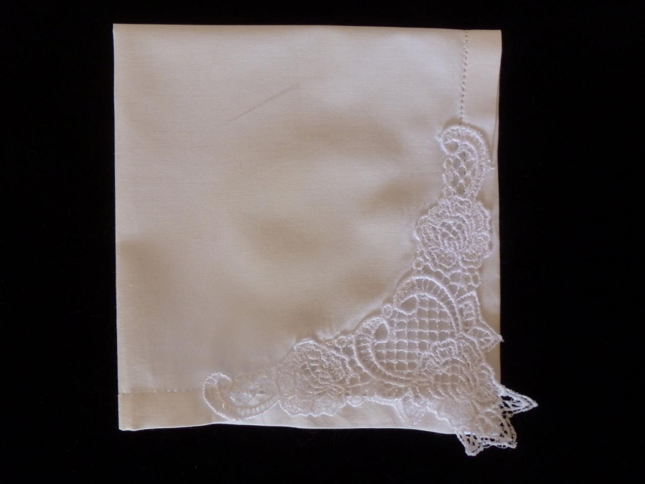 Sweetness Created Lace Hemstitched Cotton Wedding Handkerchief - Initial Impressions Exclusive - Embroidered Personalized