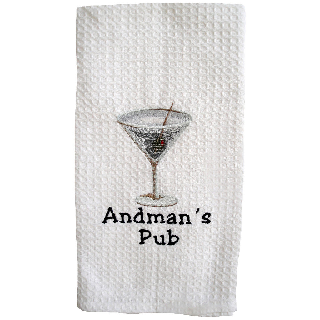 Cotton Waffleweave Towel Embroidered With Detailed Martini Glass And Personalized