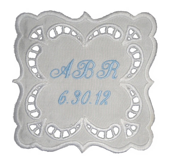 Emily Heirloom Square Cutwork Wedding Gown Label Custom Embroidered Personalized