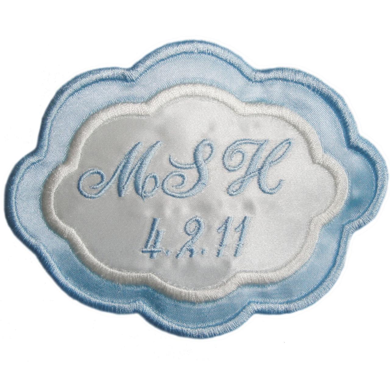 Arielle Embroidered Personalized Wedding Gown Label In Bridal Blue And Ivory And Gift Box