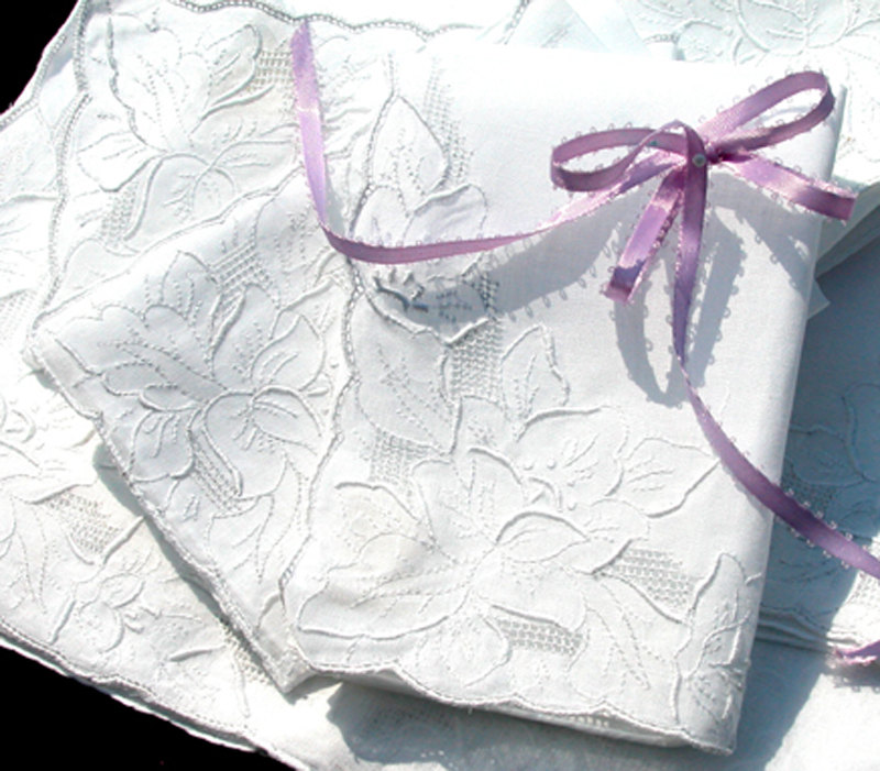 Embroidered Cherokee Rose Bridal Lace Hankie - Personalized