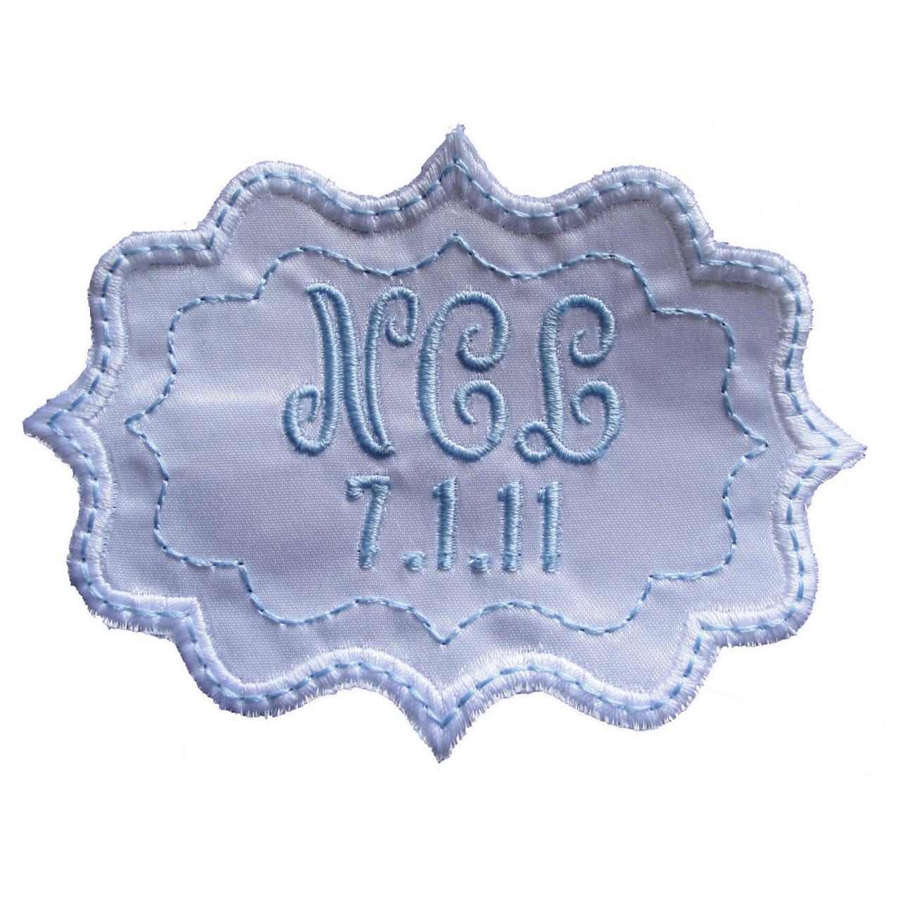 Bethany Frame Style Label In Bridal Blue And White Embroidered And Personalized