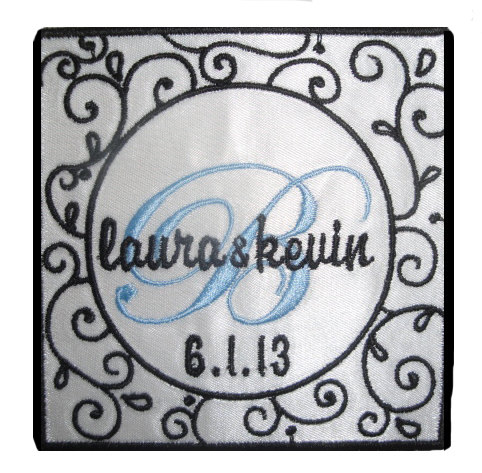 Embroidered And Personalized Graphically Stunning Laura Wedding Gown Label
