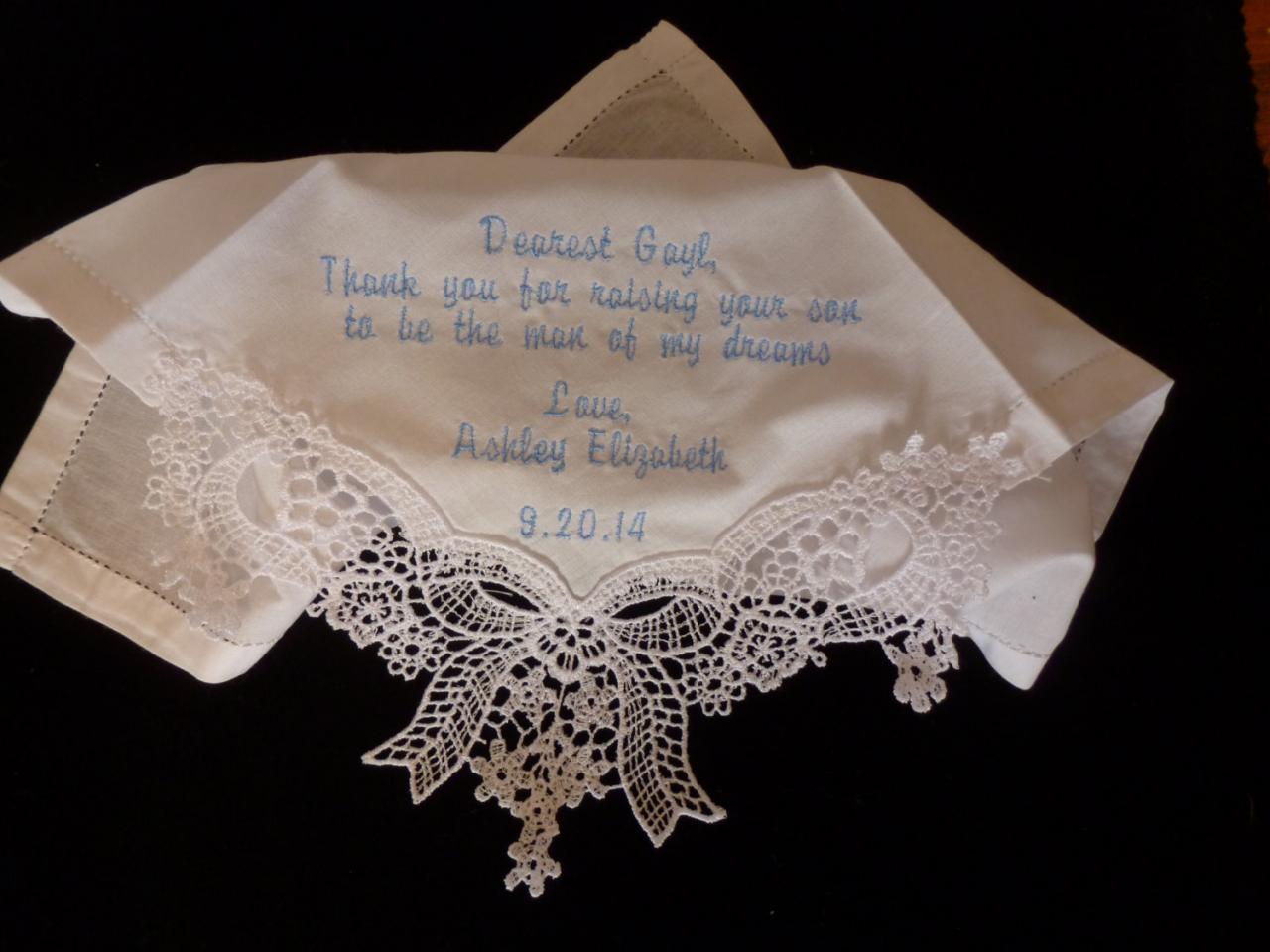 Graceful Created Lace Wedding Handkerchief With Short Poem Embroidered And Personalized - And Gift Wrap