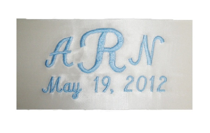 Embroidered And Personalized Amy Satin Ribbon Wedding Gown Label