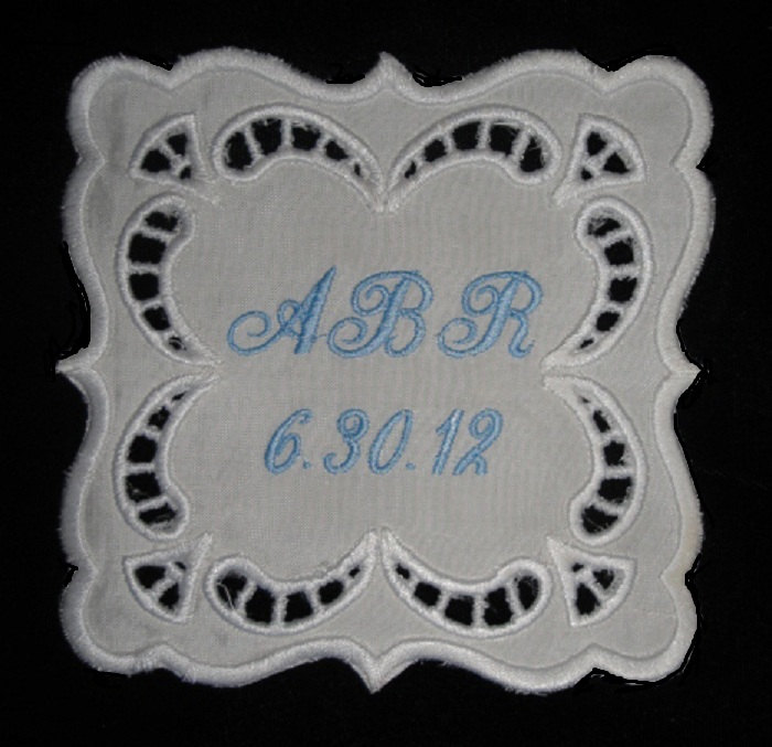 Emily Square Cutwork Wedding Gown Labels Custom Embroidered Personalized And Gift Box