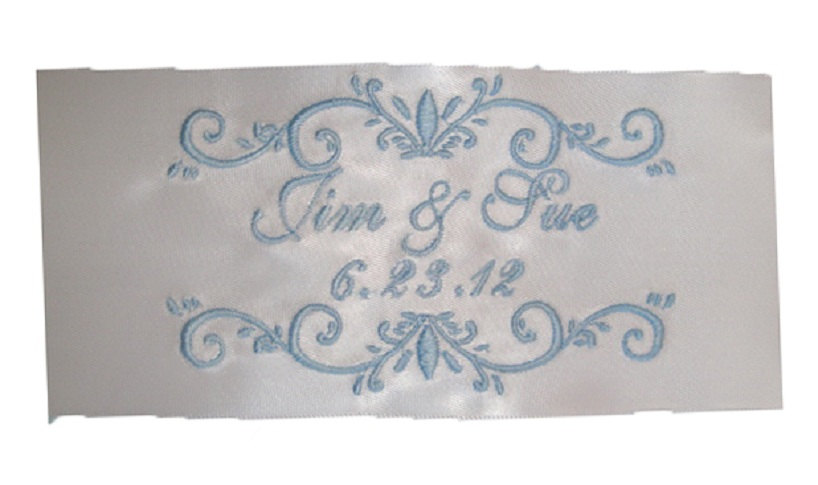 Jennifer Satin Ribbon Wedding Embroidered Personalized Gown Label - Diamond White