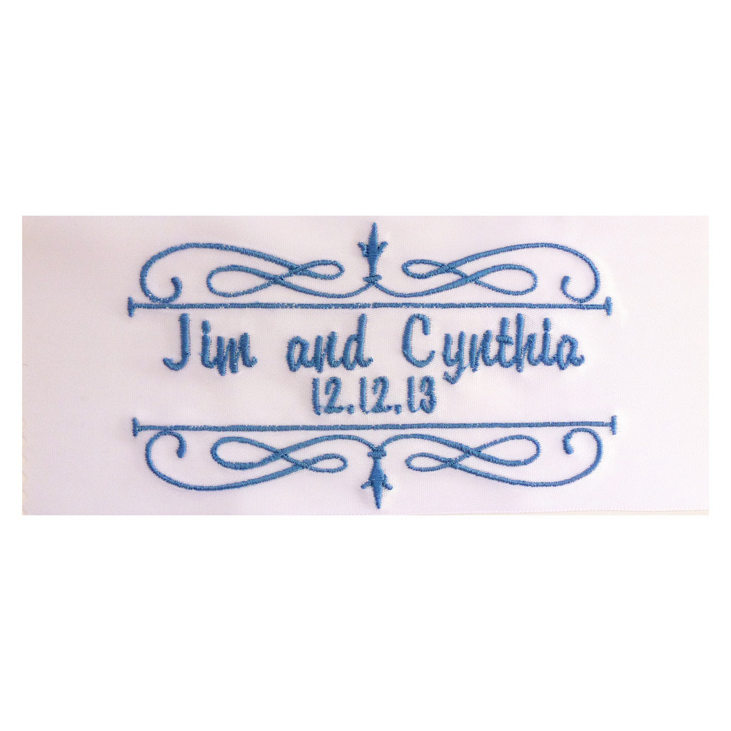 Cynthia Satin Ribbon Wedding Gown Label Embroidered And Personalized