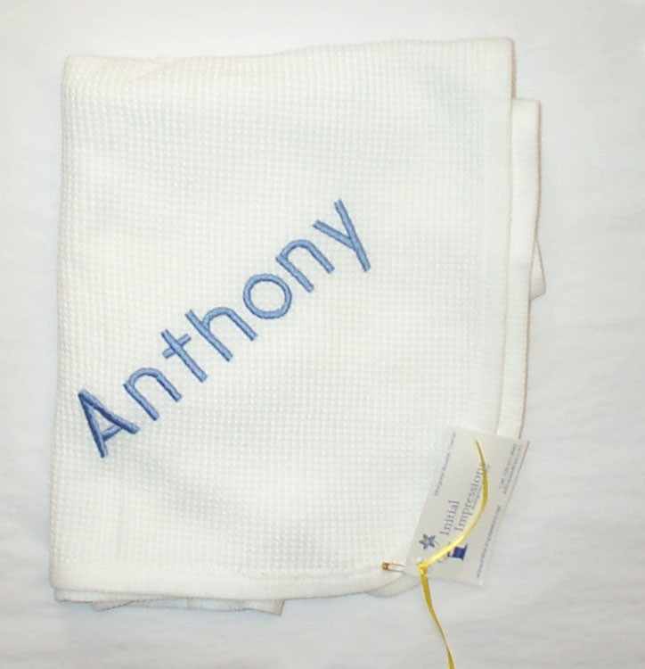 Price Reduced - Cotton Baby Blanket Embroidered Anthony - One Only - Closeout