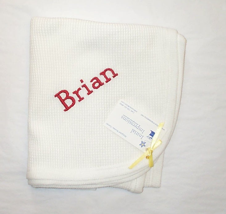 Price Reduced - Cotton Baby Blanket Embroidered Brian - One Only - Closeout