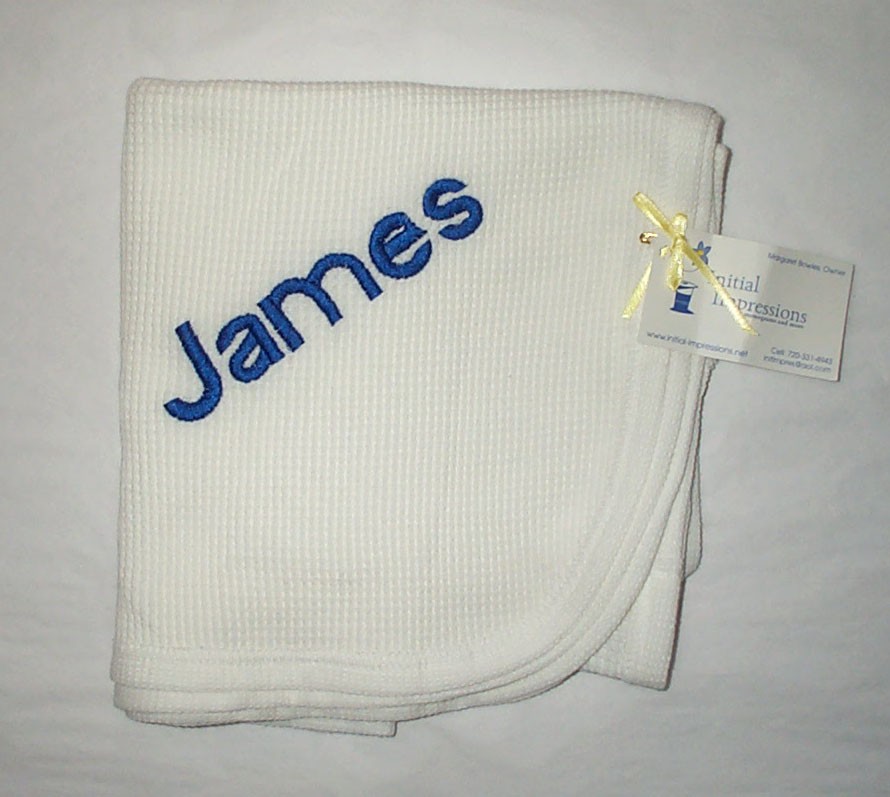 Price Reduced - Cotton Baby Blanket Embroidered James - Last One