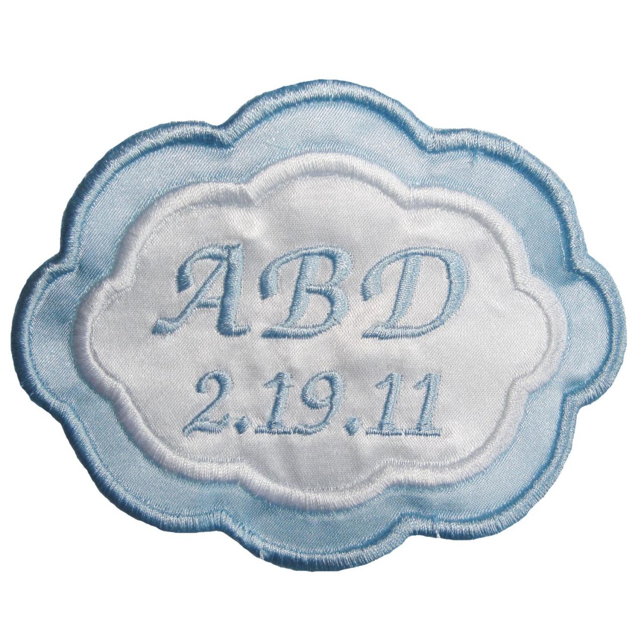 Arielle Embroidered And Personalized Wedding Gown Label In Bridal Blue And White