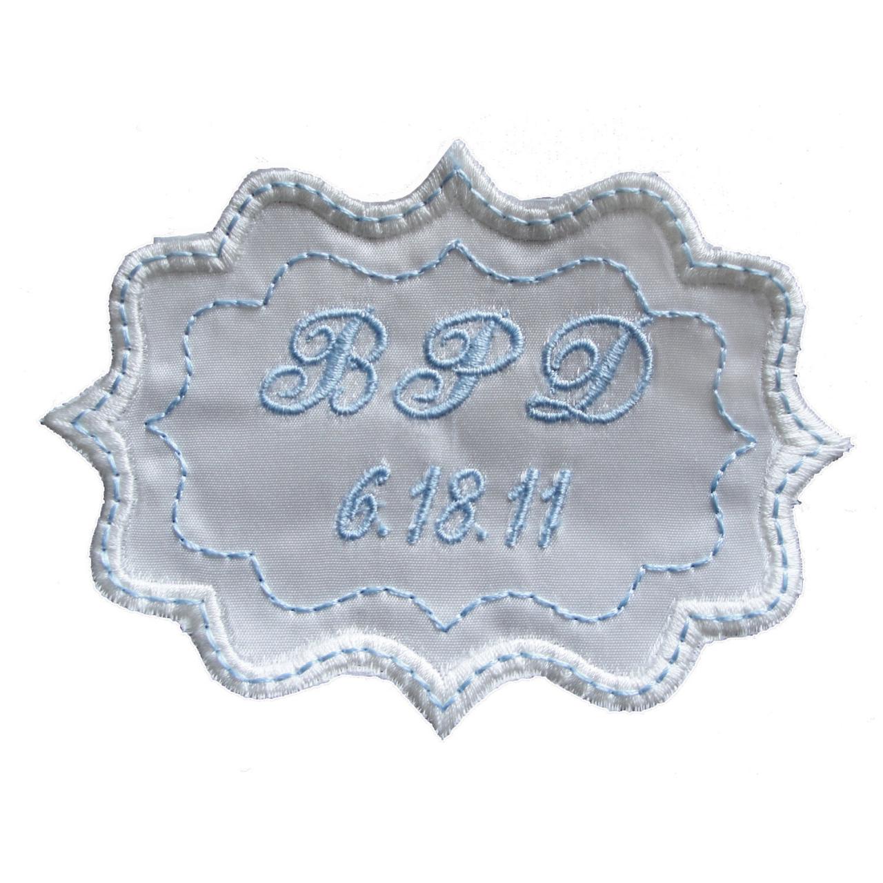 Bethany Embroidered And Personalized Wedding Gown Frame Style Label In Bridal Blue And Ivory