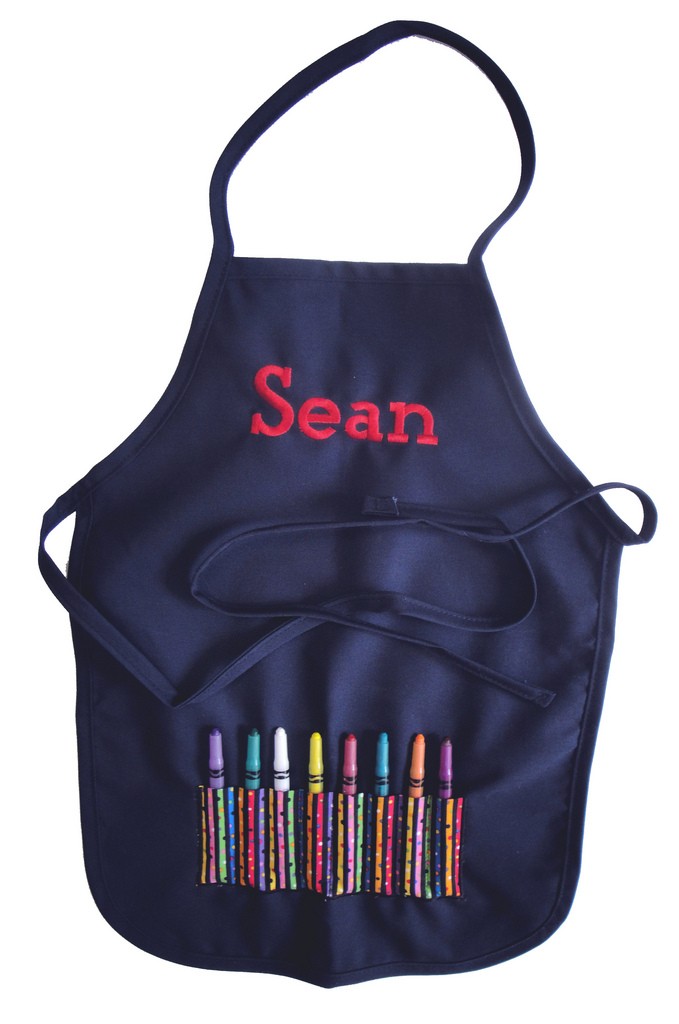 Apron With Pocket For Crayons- Navy (with Personalization)