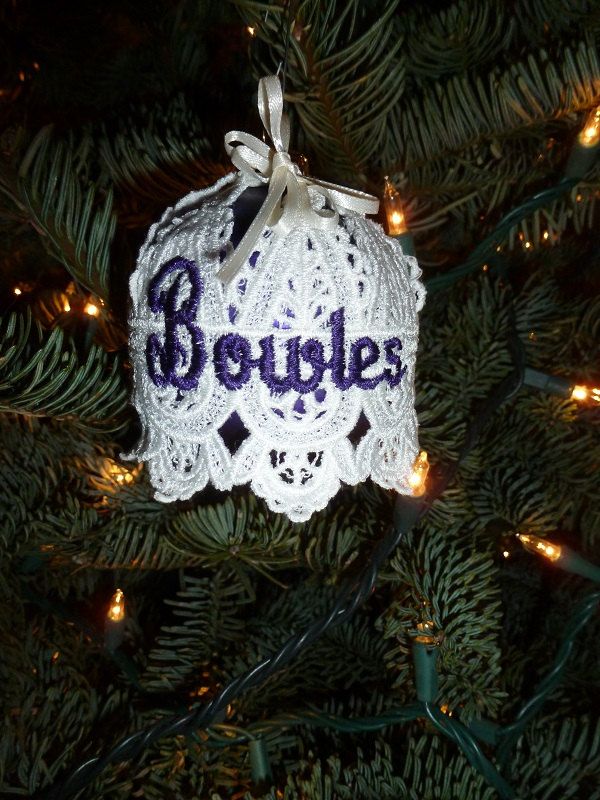 Embroidered And Personalized Christmas Ornament - Bell Shape Over Glass Ball
